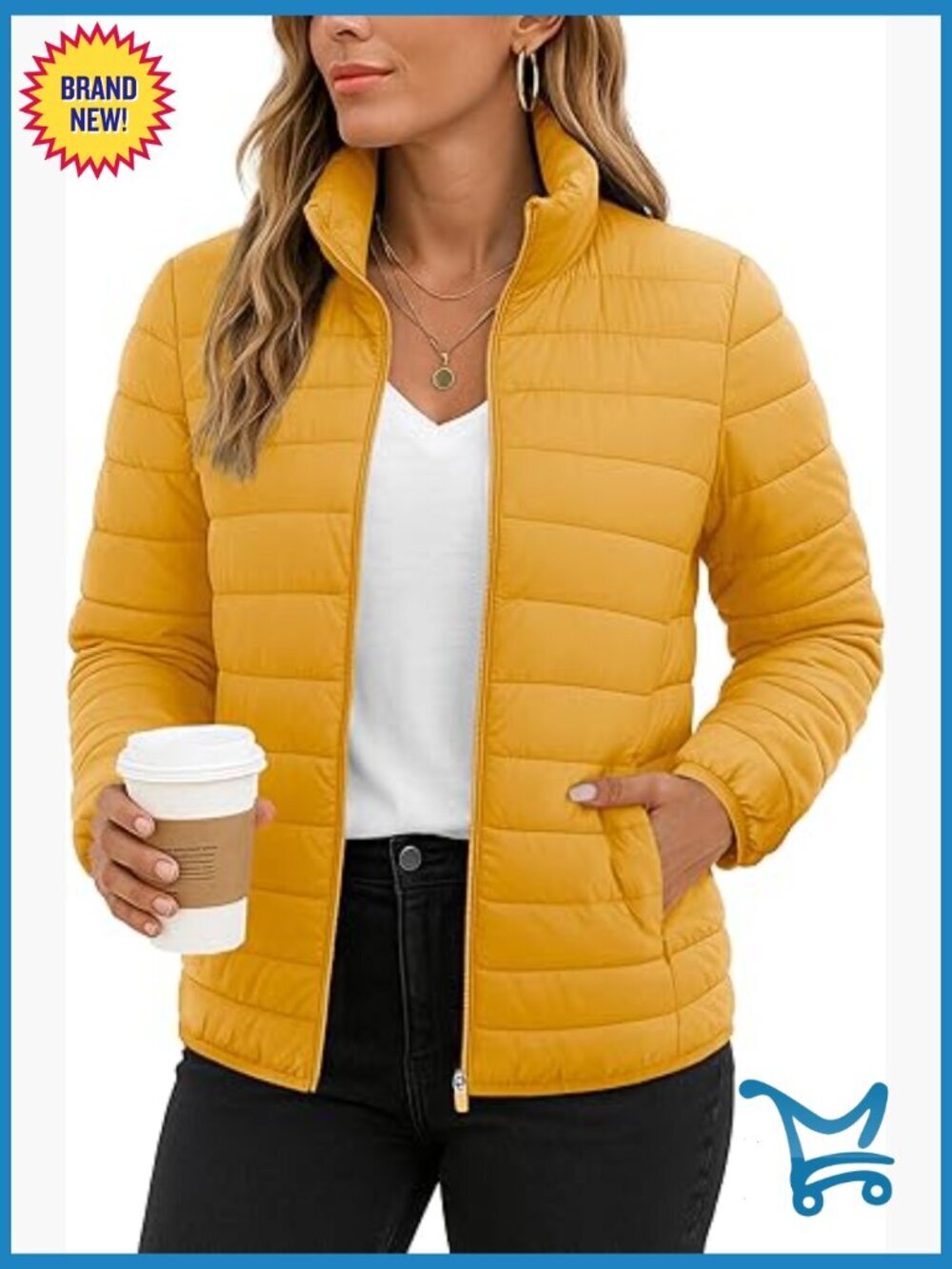 Quilted Puffer Jacket Lightweight Packable Puffy Coat Zip Up Stand Collar Long